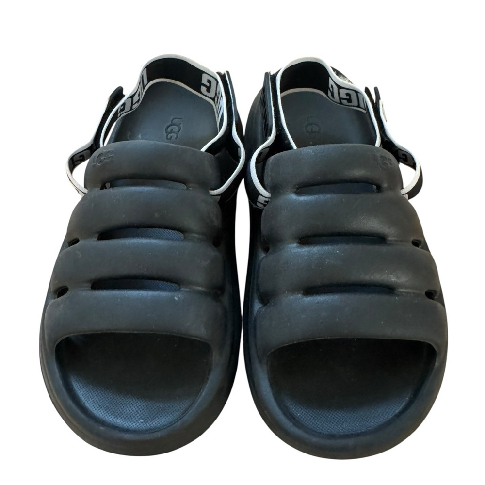 UGG Black Puffy Slide Sandal with Branded Elastic Sling - Picture 3 of 6